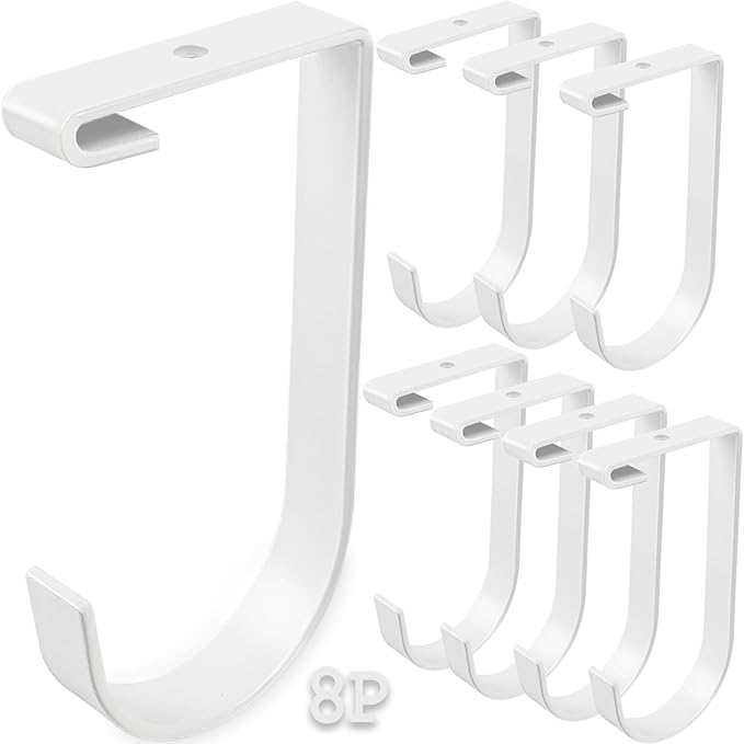 8-Pack Heavy Duty Add-On Storage Flat Hook Accessory for Garage Ceiling Storage Rack and Wall Shelving, Alloy Steel, White-Suitable for FLEXINOUMTS Ceiling Storage Racks and Wall Shelves