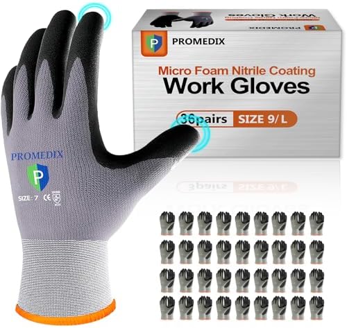 PROMEDIX P Nitrile Coated Work Gloves,MicroFoam Safety Work Gloves Men,Seamless Knit Nylon&spandex Gloves with Grip