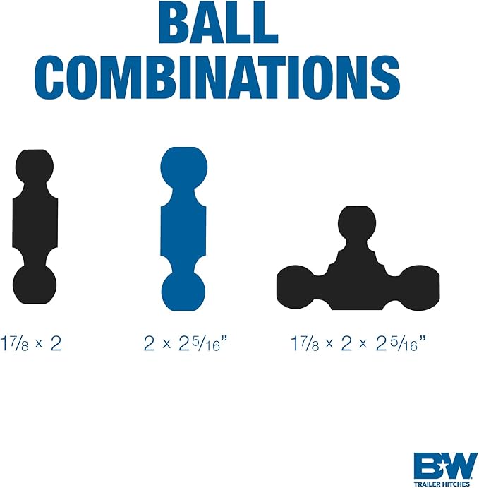 B&W Trailer Hitches Tow & Stow Adjustable Trailer Hitch Ball Mount - Fits 2" Receiver, Dual Ball (2" x 2-5/16"), 7" Drop, 10,000 GTW - TS10040B