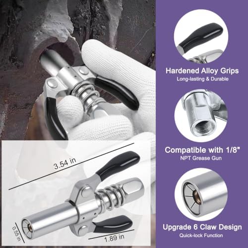 Grease Gun Tips Accessory 9PCS Kit, Includes 2pcs Grease Needle Dispenser, 2pcs Grease Needle Nozzles, Right Angle 90 Degree Grease Coupler Adapter, Coupler, 12 Inch Hose, Zerk Fitting Cleaner