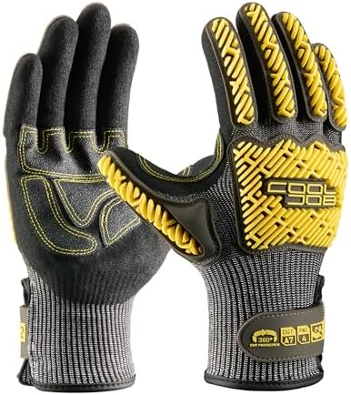 COOLJOB A7 Cut Resistant Work Gloves with TPR, Nitrile Coated Anti-Slip Impact Gloves, Touchscreen Heavy Duty Safety Mittens