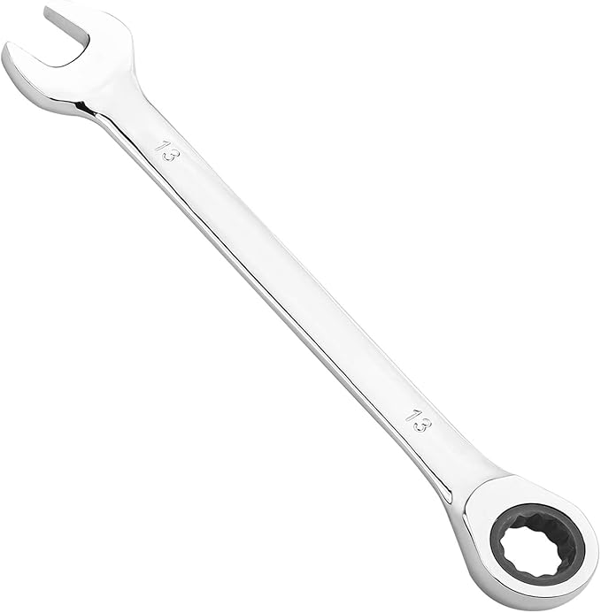 KINJOEK 1 PCS 13mm 12PT Ratchet Wrench, Metric Ratcheting Wrench Set with 5° Movement and 72 Teeth for Projects with Tight Space