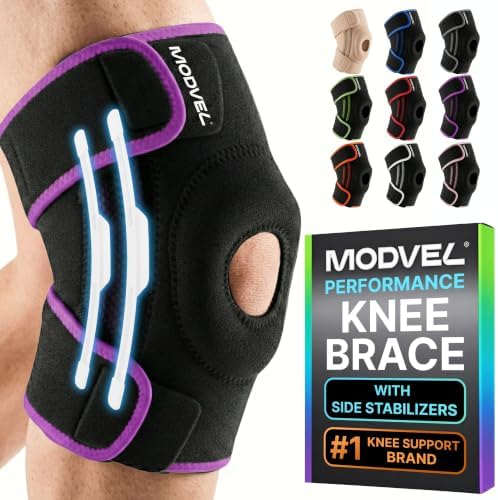 Modvel Knee Brace with Side Stabilizers & Patella Gel Pads for Pain Relief and Joint Support Breathable, Non-Slip Compression Sleeve for Men & Women, Arthritis, Meniscus, ACL Recovery