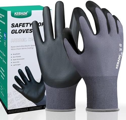 Kebada W5 Foam Nitrile Coated Work Gloves for Men & Women, 12 Pairs