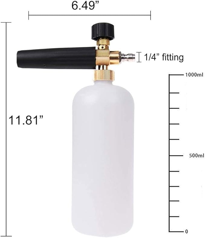 Foam Cannon with 1/4 Inch Quick Connector, 1 Liter Bottle, Professional Grade,uick Release (Up to 3200 PSI)