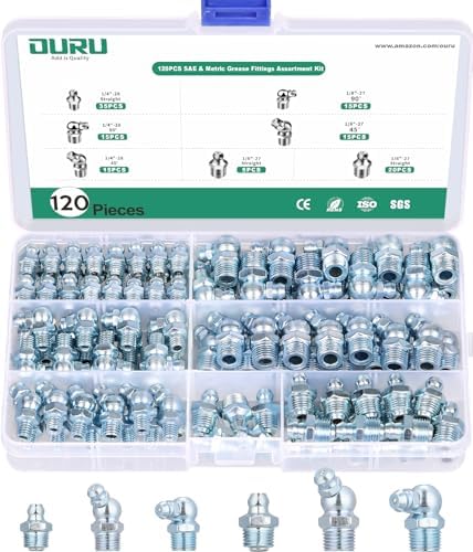 OURU 120PCS Grease Fittings Assortment Kit, SAE with Wrench Kit