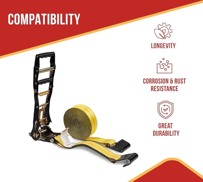 Mytee Products 10 Pack 2" x30' Ratchet Tie-Down Straps with Flat Hooks - 10,000 Lbs Breaking Strength - Tie Down Large Handle and Ratchet Straps for Flatbed, Truck, Trailers Pickup Farm