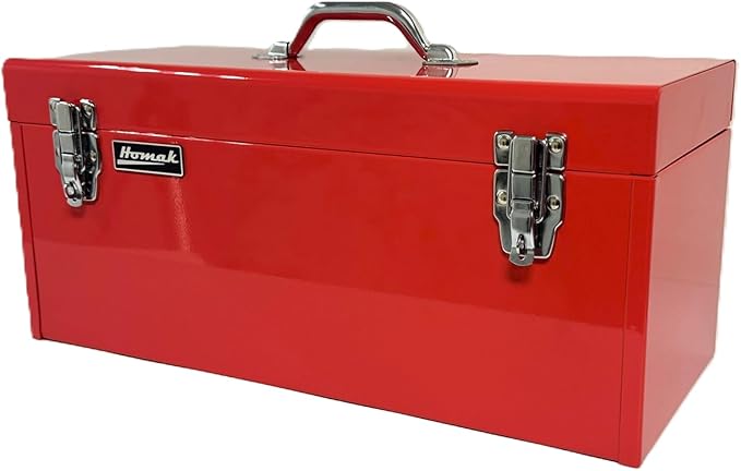 Homak 20" Portable Steel Heavy-duty Tool Box 18-Gauge with Metal Latches and Handle with removable tray, Red