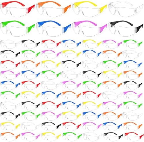 50 PCS 8 Colors Clear Safety Glasses Bulk Unisex, ANSI Z87.1 Safety Goggles