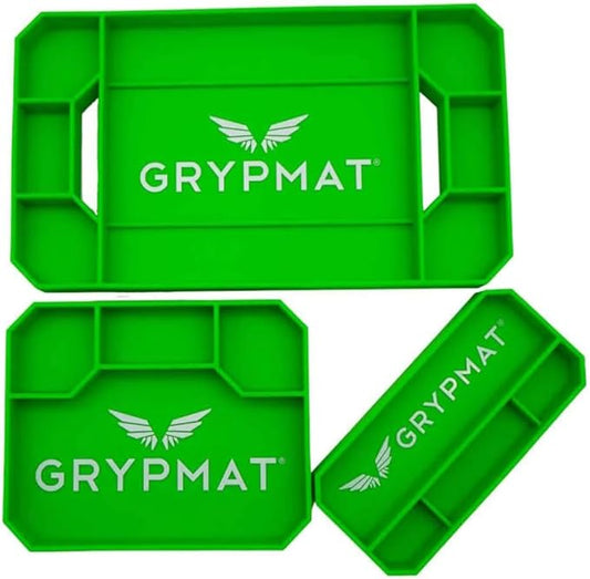 Grypmat Plus Grip Mat for Mechanics - Non-Slip Flexible Silicone Tool Tray - Tool Organizer for Tool Box - Magnetic-Free, Easy-to-Clean Tool Mat - TRIO Small, Medium & Large, Gray