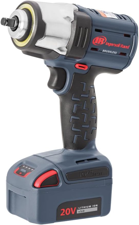 Ingersoll Rand W5133-K22 3/8" IQV20 Cordless Air Impact Wrench and Battery Kit with Brushless Motor, 360 Degree LED Light, 365 ft-lbs Max Torque, 4 Power Modes, Gray