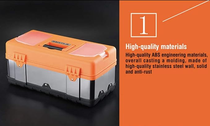 Edward Tool Stainless Steel Tool Box 16” - Small Metal Organizer Box with Removable Storage Tray - Ergo Handle - Secure Steel Latch - Quick Access Lid Compartments