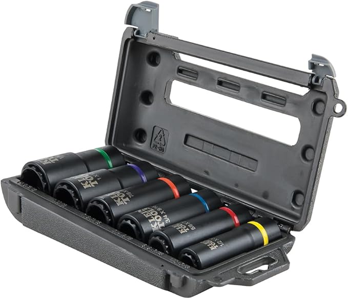 Klein Tools 66010 2-in-1 SAE Impact Socket Set, 6-Piece Tool Set with 12-Point Deep Sockets with 1/2-Inch Drive, Includes Tool Case