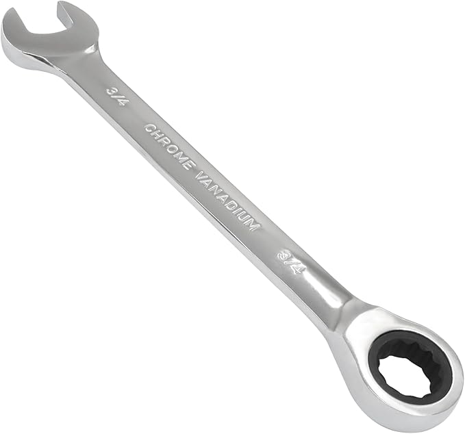 3/4 Inch Ratchet Wrench Imperial Ratcheting Combination Wrench, 12 Point, 72 Teeth for Projects SAE Tight Spaces