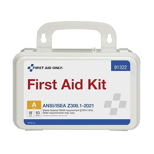 First Aid Only 91322 ANSI A 2021 and OSHA Compliant First Aid Kit, 10-Person Emergency First Aid Kit for Business, Home, Car, and Worksites, 76 Pieces