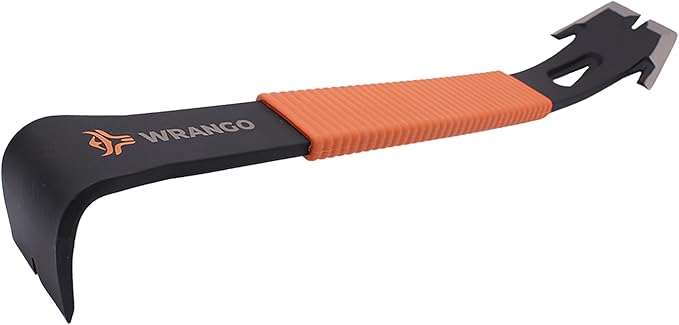 Wrango Tools - 15" Flat Bar Pry Bar - Patented Wide Winged Ends - Heavy Duty Crowbar with Nail Pullers - High Carbon Steel with Shock Absorbing Grip - Roofing & Construction Tool - 5% Donated To Help Farmers