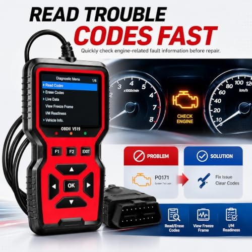 OBD2 Scanner Diagnostic Tool - Check Engine Light Code Reader, Reset Function, Data Stream, I/M Readiness, Full Features, Modes 6 & 8, for All 1996+ Vehicles