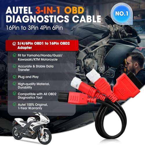 Autel Original 3-in-1 OBD2 Adapter Cable,16 Pin to 6/4/3 Pin OBD Diagnostic