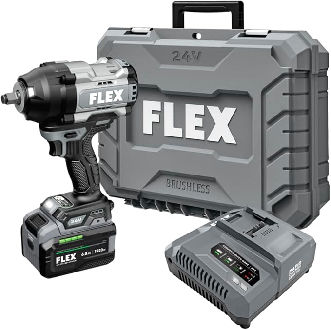 FLEX 24V Brushless Cordless 1/2-Inch 1,500 Ft-Lbs High-Torque Impact Wrench Kit with 6.0Ah Stacked Lithium Battery and 280W Fast Charger - FX1472-1H