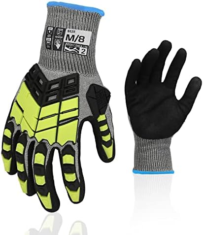 Safety Work Gloves,Impact Gloves for Men Women,Cut Resistant Non-Slip Heavy Duty Gloves with Nitrile Grip,Touch Screen Glove with Impact Protection for Gardening Mechanic Construction, Medium
