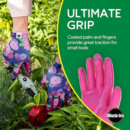 Miracle Gro Women's Nitrile Coated Grip Floral Pattern Gardening Work Gloves