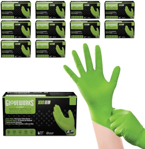 GLOVEWORKS Green Nitrile Gloves 8 Mil Heavy Duty Texture XL, 1000