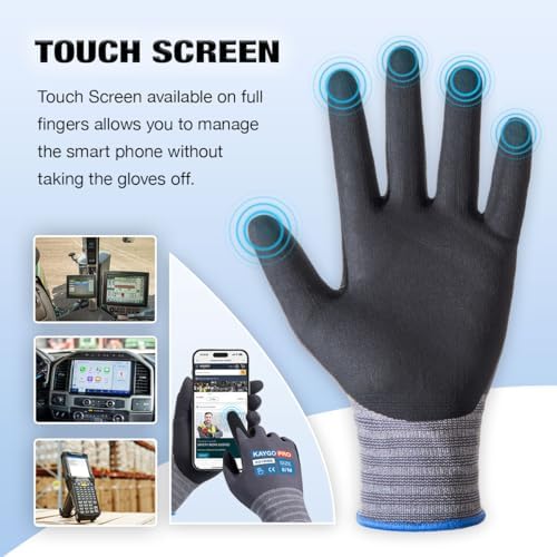 KAYGO Work Gloves, MicroFoam Nitrile Coated, Touchscreen, KG18N