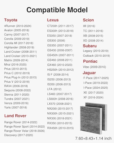 Puroma 2 Cabin Air Filter Activated Carbon for CP285 CF10285 Toyota Lexus