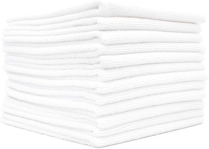 The Rag Company - All-Purpose Microfiber Terry Cleaning Towels - Commercial Grade, Highly Absorbent, Lint-Free, Streak-Free, Kitchens, Bathrooms, Offices, 300gsm, 12in x 12in, White (12-Pack)