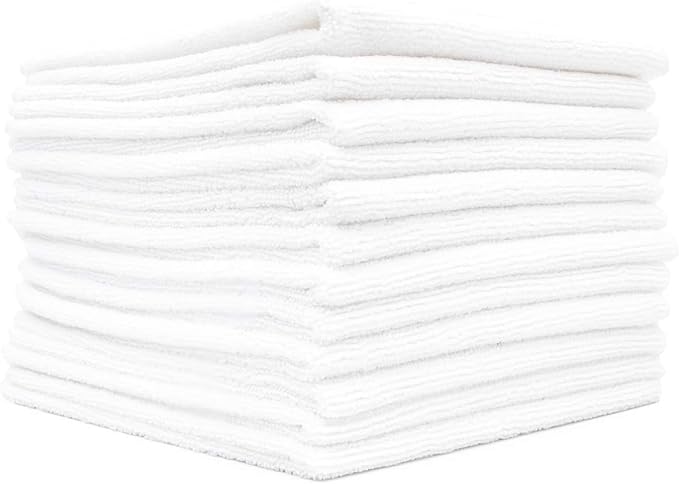 The Rag Company - All-Purpose Microfiber Terry Cleaning Towels - Commercial Grade, Highly Absorbent, Lint-Free, Streak-Free, Kitchens, Bathrooms, Offices, 300gsm, 14in x 14in, White (12-Pack)