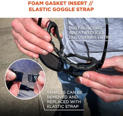 Ergodyne Skullerz LOKI Convertible Safety Spoggles- Includes Foam Gasket and Strap to Convert to Goggle, ANSI z87.1