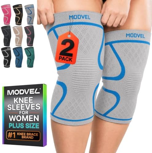Modvel 2 Pack Knee Brace for Women - Knee Support for Walking, Knee Compression Sleeves for Pain Relief, Knee Sleeves for Women, Knee Brace for Sports, Workouts & Arthritis