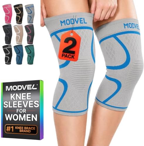 Modvel 2 Pack Knee Brace for Women - Knee Support for Walking, Knee Compression Sleeves for Pain Relief, Knee Sleeves for Women, Knee Brace for Sports, Workouts & Arthritis