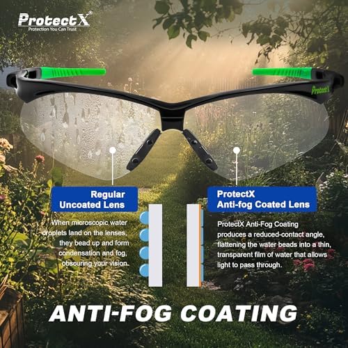ProtectX Classic Safety Glasses, Anti-Fog Scratch Resistant Lenses