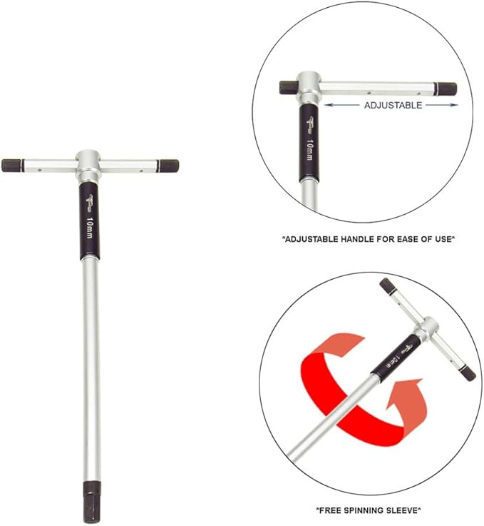 Pit Posse 8pc Metric T-Handle Hex Allen Key Wrench Tool Set - 3-Way Rotating Spinning Sleeve for Fast Spin Action - Includes Storage Rack - Made of High Carbon Steel - Auto Bike Moto Bicycle