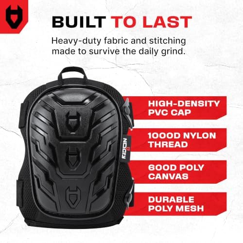 NoCry Professional Gel Knee Pads for Work with Soft Foam and Gel Cushion — Heavy Duty Cap, Reinforced Adjustable Straps, Military Grade Rivets and Built-in Hang Loops — Perfect for Construction