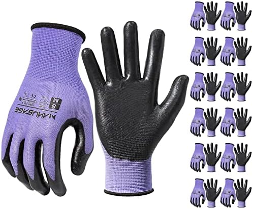 MANUSAGE Safety Work Gloves Nitrile For Men and Women, with Touchscreen Fingers, Men's Work Gloves with Grip, Mechanics Gloves (Size XL, Purple, 12-pairs)