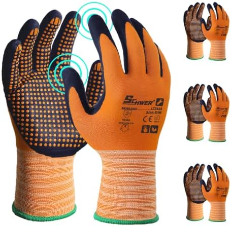 Schwer 3/6/12 Pairs Safety Work Gloves, MicroDot Abrasion & Grip, LT5619, M