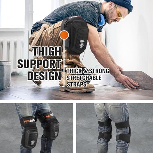 REXBETI Knee Pads for Men, Anti-slip Construction Gel Knee Pads for Work