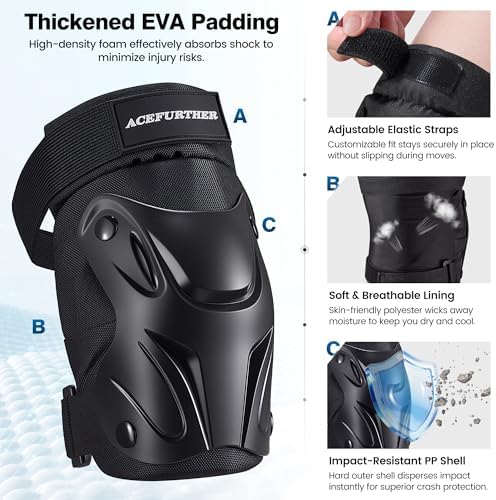 Adult & Kids Knee Pads Elbow Pads Wrist Guards 6 in 1 Protective Gear Set for Skateboarding Roller Skating Cycling Scooter BMX Outdoor Sports Black