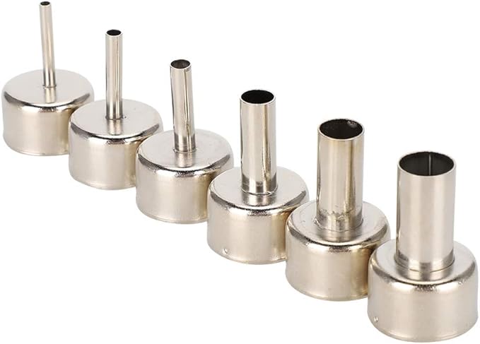 6pcs Hot Air Gun Nozzle 858 Heat Gun SMD Rework Station Accessory 3/4/5/8/10/12mm,Hot Air Gun Nozzle Satisfy Various Soldering and Repair Requirement.