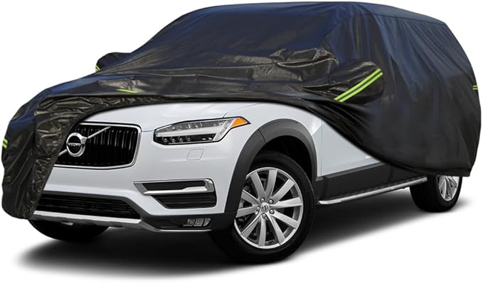 KouKou Waterproof SUV Car Cover Suitable for Volvo XC90 from 2002 to 2025, 7 Layers Windproof All Weather Waterproof Outdoor Cover Sun Rain UV Dust Snow Protection. Black