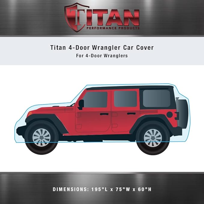 Titan Premium Multi-Layer PEVA Car Cover for Wrangler 4-Door SUVs 164-184". Waterproof, UV Protection, Anti-Scratch Protective Lining, Driver-Side Zippered Opening. Fits Wrangler SUVs.