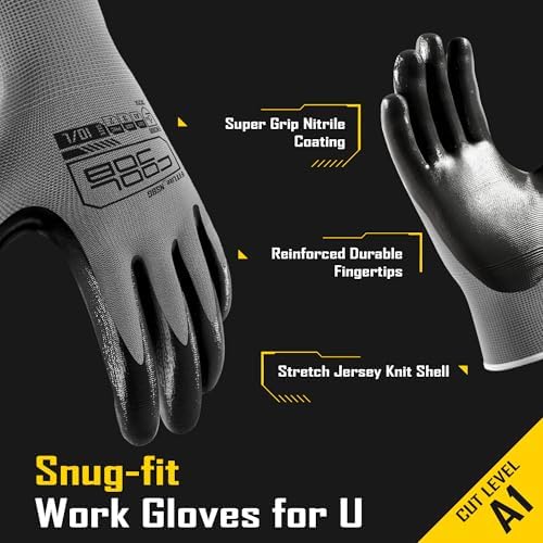 COOLJOB 10/20 Pair Safety Work Gloves for Men Women Non-slip, Nitrile Rubber Coated Working Garden Yard Gloves Bulk with Grip