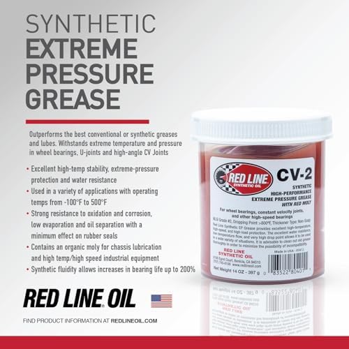 Red Line 80401 High Performance CV-2 Synthetic Grease Cartridge with Red Moly - 14 Ounce Jar