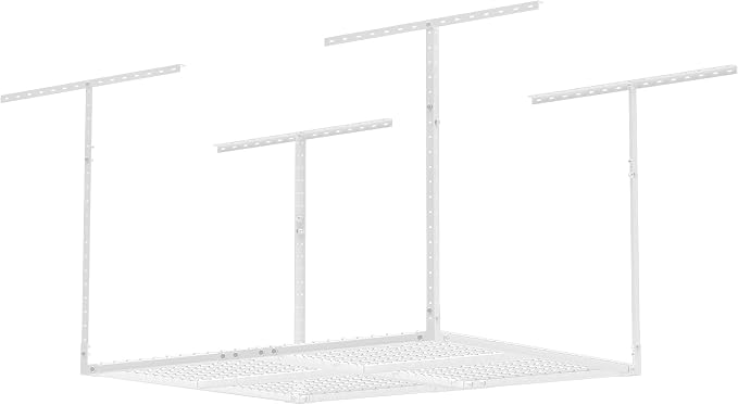 Soywey 3 x 4FT Overhead Garage Storage Rack,Adjustable Ceiling Storage Racks,Garage Shelving Heavy Duty Storage Organizer System,Load 400LBS Weight(White)