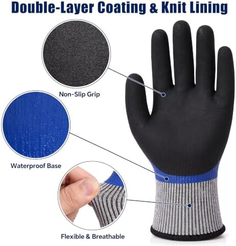 DongChu 1000V Insulated Electrician Gloves, ANSI A5 Cut Resistant Work Gloves, Double-Layer Nitrile Coated with Touch-Screen, HPPE Safety Gloves for Home Electrical Repair, DIY