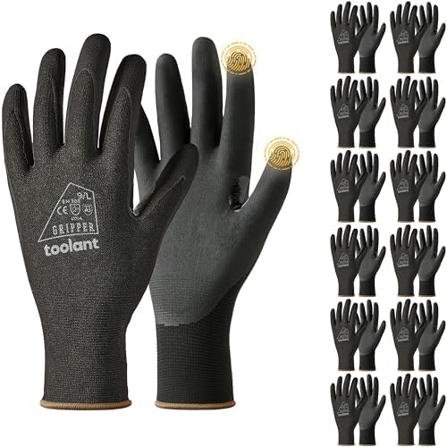 toolant Microfoam Nitrile Work Gloves with Grip, 12 Pairs, Black, Large