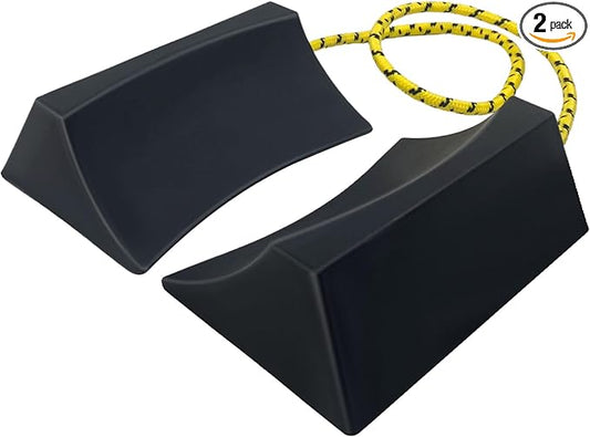 ROBLOCK Upgrade Wheel Chocks for Lightweight Travel Trailer Light Truck Car Tractor, Sturdy Simple Easy to use,Tires Light Block Stopper Chock with Nylon Rope Yellow Reflective Tape (2pack)