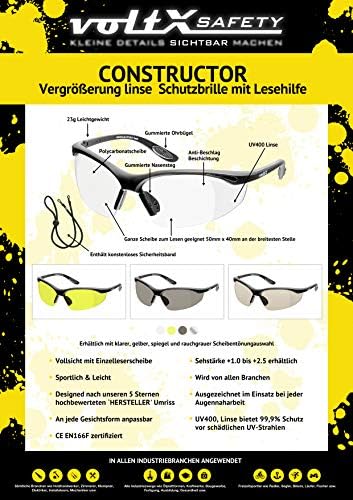voltX CONSTRUCTOR Mirror Full Lens Reading Safety Glasses +2.5 Dioptre